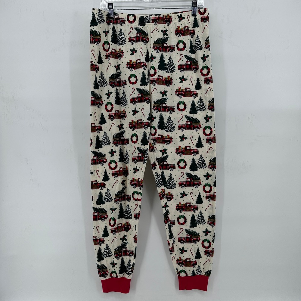 PJ Place M Adult Christmas Pajama Pants Red Truck Trees Wreath Candy Cane